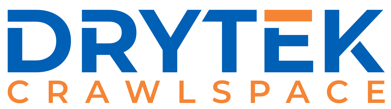 Logo for DRYTEK CRAWLSPACE with DRYTEK in blue uppercase letters and CRAWLSPACE in orange uppercase letters below.
